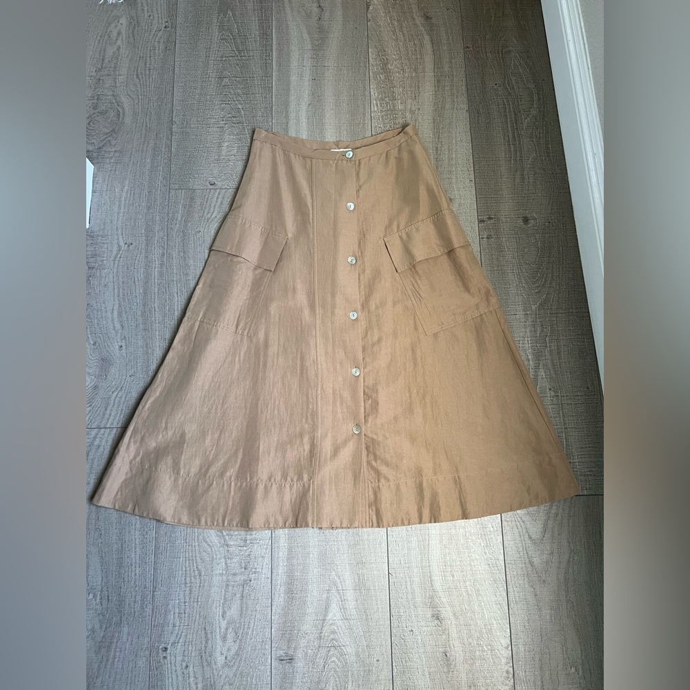 Vince Women’s Linen Blend Utility Button-Down Midi Skirt Size 10 - Picture 6 of 12